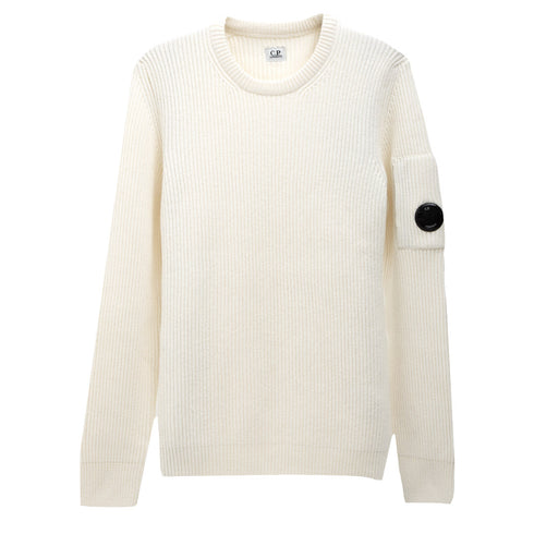 C.P. Company Full Rib Crew Neck Jumper Gauze White 103 15CMKN077A Degli Uberti